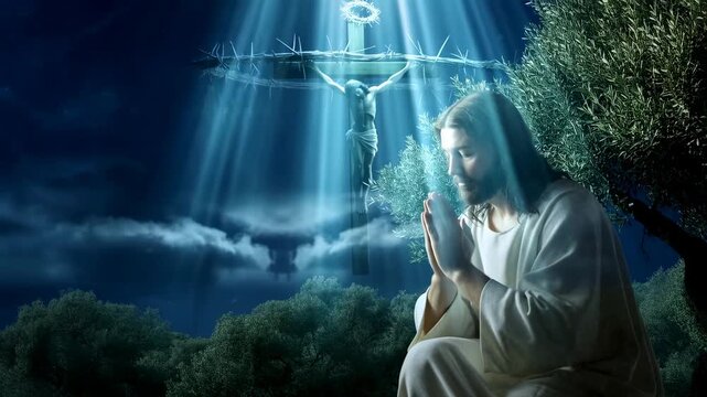 Serene night prayer under ethereal sky: spiritual meditation and reflection in nature