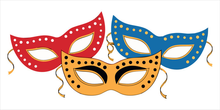 Masquerade mask vector illustration set isolated on white background.Colorful carnival party masks collection cartoon style. Venetian masquerade eye masks for party and festival design.