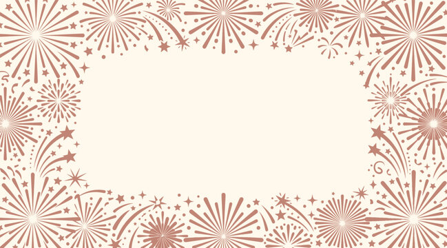 Fireworks border vector illustration, decorative fireworks bursts framing the edges