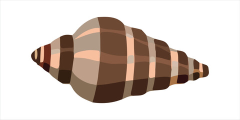 Spiral conch seashell vector illustration isolated on white background.Brown striped marine sea shell cartoon graphic element for beach design.Classic sea snail conch shell icon flat vector. © Deluwer