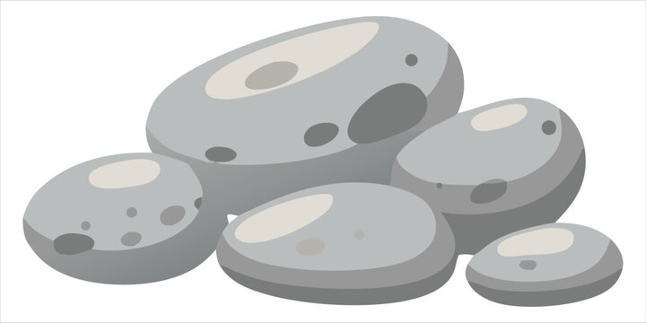 Grey river stones pile vector illustration isolated on white background.Smooth pebbles pile cartoon graphic element for aquarium and garden design.Stack of grey river rocks flat vector.