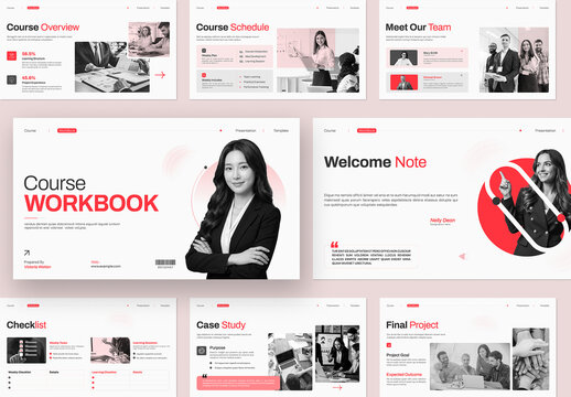 Course Workbook Presentation Template with Modern Red Accents