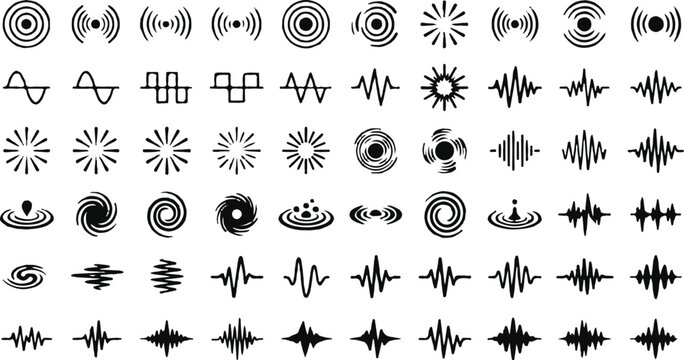 Set of 60 Black Sound and Waveform Vector Icons