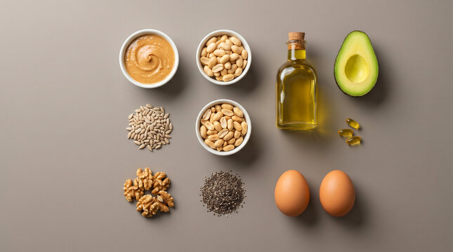 Healthy Fats and Protein Ingredients Flat Lay