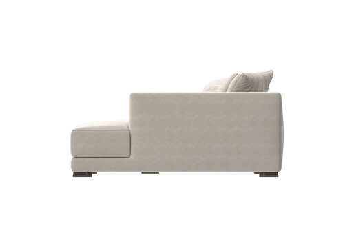 Modern Low Profile L-Shaped Sectional Sofa with Wide Chaise and Armrest Side View on White Background