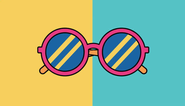 Colorful round sunglasses on split blue and yellow background