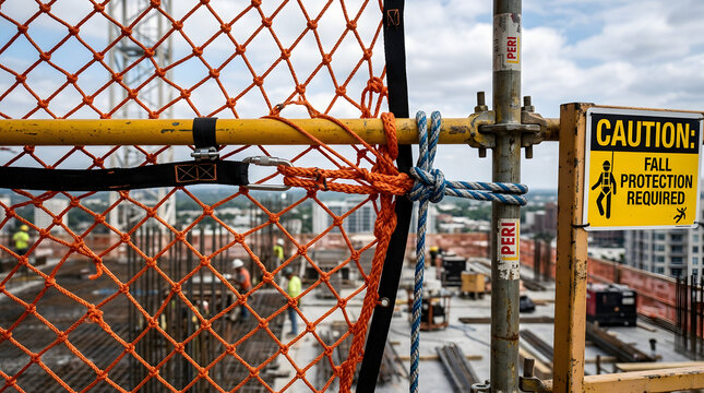 Safety net on construction scaffolding isolated on transparent background