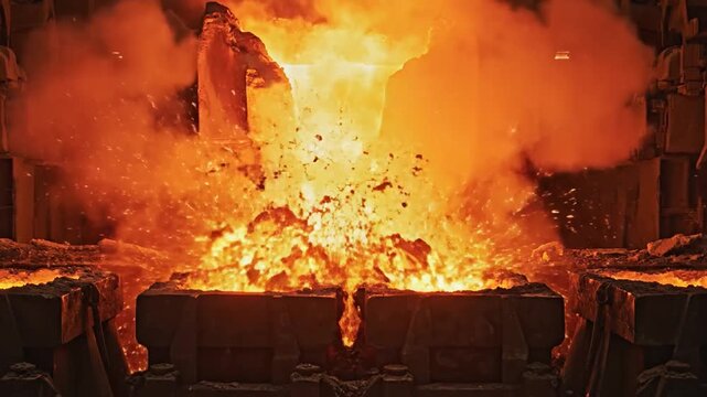 Molten Metal Pouring in Industrial Furnace