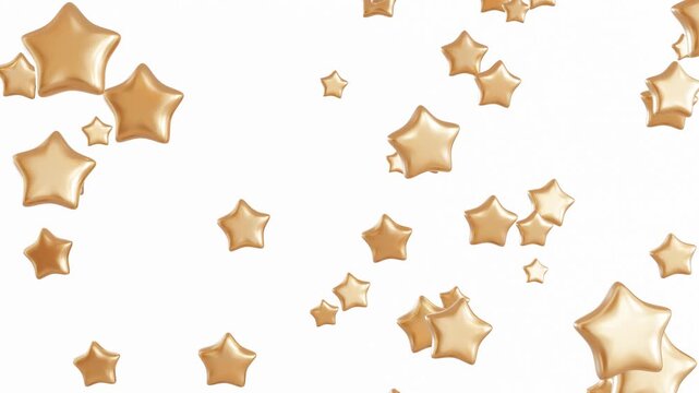 Stars drop down in a 3D space with smooth animation. The design uses simple shapes and motion graphics. This display shows an animated effect ideal for creative projects