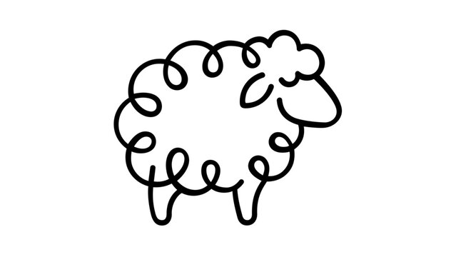 Fluffy sheep profile vector icon illustration, minimalist farm animal character design for rural agriculture branding and web graphics, simple black line art outline on white background.