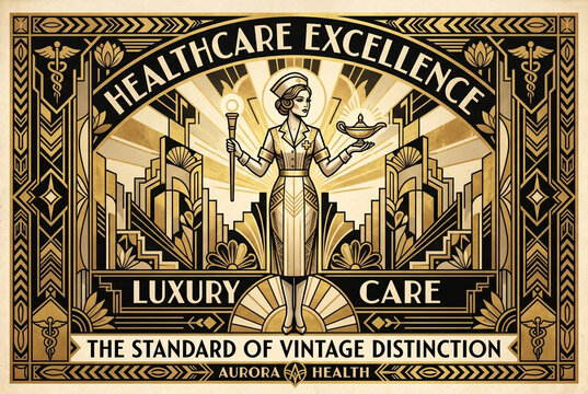Healthcare Excellence Luxury Care Vintage Art Deco Poster