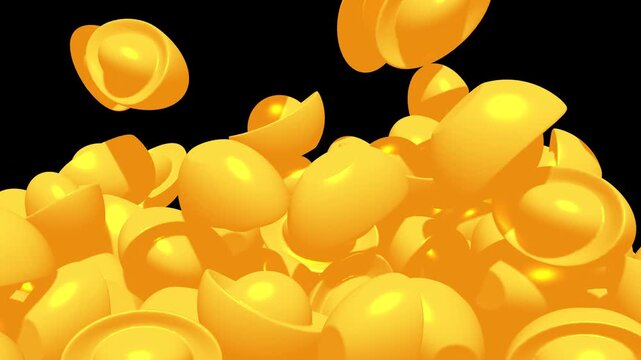 Chinese gold ingot yuan bao. Wealth, prosperity, fortune lucky success. Traditional Chinese New Year culture. 3d render animation available in FullHD and 4K video