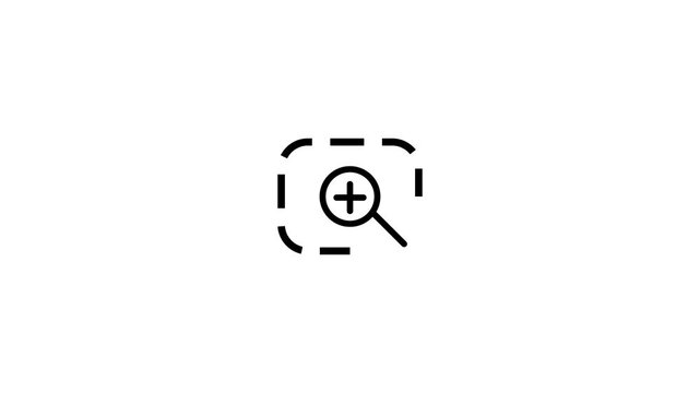 Square icon showing a magnifying glass with plus sign animation isolated on white background
