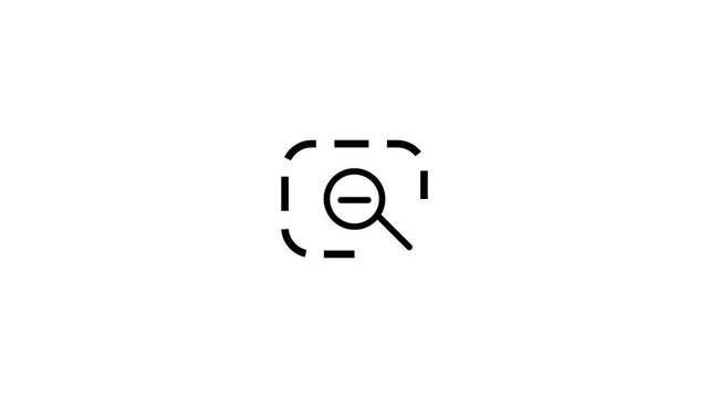 Square icon showing a magnifying glass with a minus sign animation isolated on white background