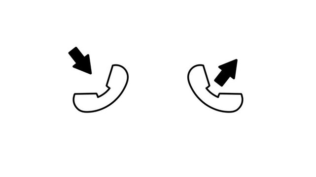 Two phone receivers with arrows pointing inward and outward animation isolated on white background