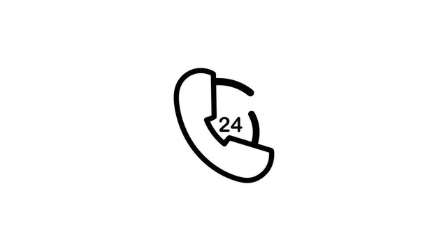 Phone receiver icon with number 24 inside animation isolated on white background