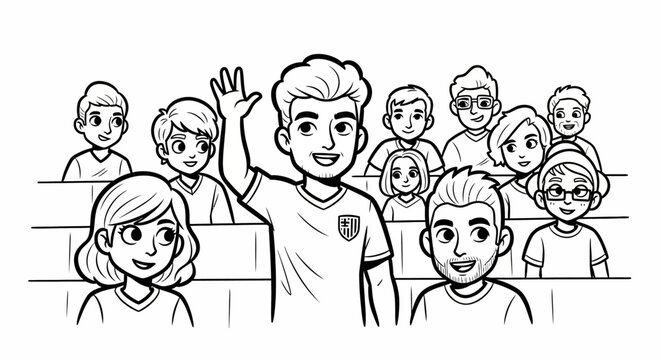 Enthusiastic Student Raising Hand in Classroom Setting.