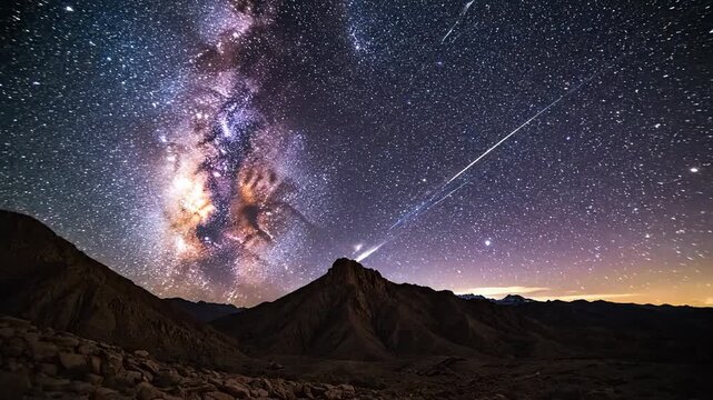 Vast Milky Way Galaxy Arches Over Dark Mountain Silhouette Under Starry Night Sky