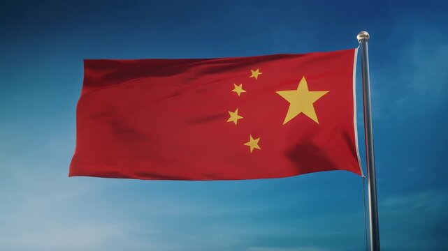 China National Flag Waving Outdoors