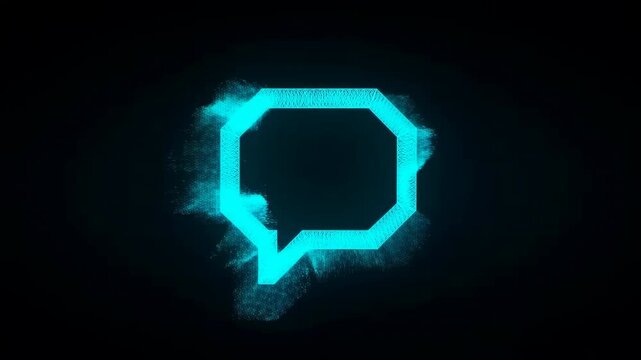 Animated cyan neon chat icon with energy smoke effect