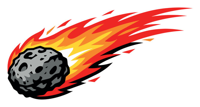 Meteor or asteroid flying through the atmosphere with a burning tail, representing speed, impact, and cosmic events