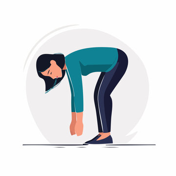 Woman bending over with head down, exhausted or defeated pose