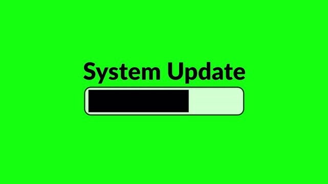 System update notification with a black progress bar on a transparent background, indicating ongoing software installation or update with Alpha Channel in 4K
