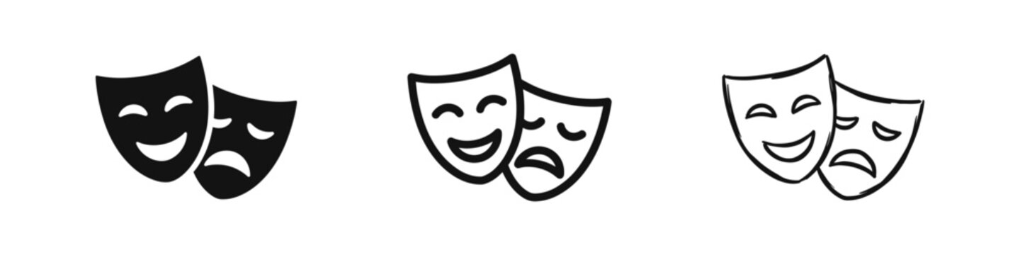 Theater Comedy and Tragedy Drama Masks Entertainment Icon Set