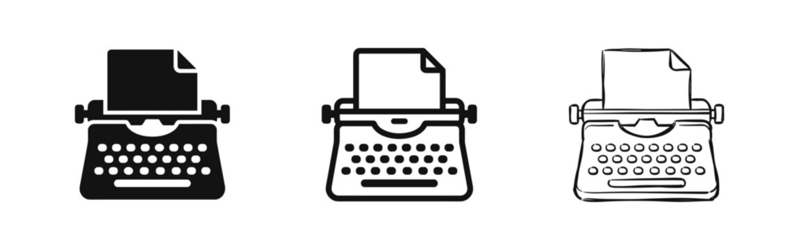 Retro Typewriter Icons Set - Classic Writing and Authoring Symbols