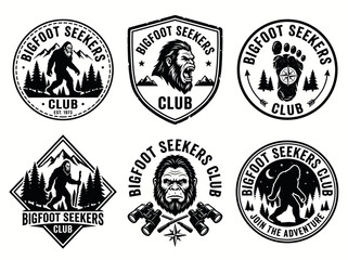 Fototapeta premium Set of bigfoot seekers club emblems, badges, logos and labels