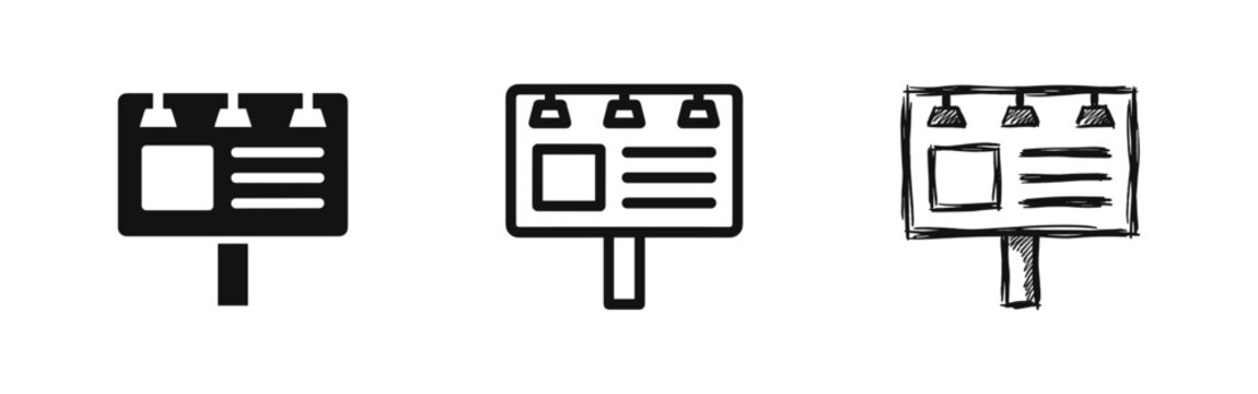 Outdoor Billboard Advertisement Sign Icon Set - Marketing Information Media Symbols