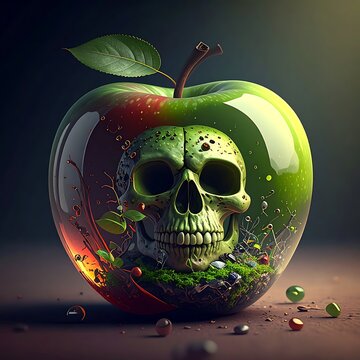 Green Apple with Skull Inside.