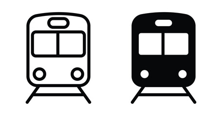 Two minimalist black train icons showing front profile view for modern transportation design and web graphics © mr fida 
