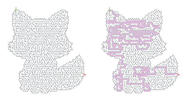 Fox-shaped hexagonal maze puzzle with highlighted solution path