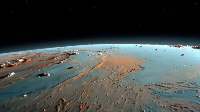 Discover interesting details about the surface of a distant planet with an overview of colors and textures as seen from space
