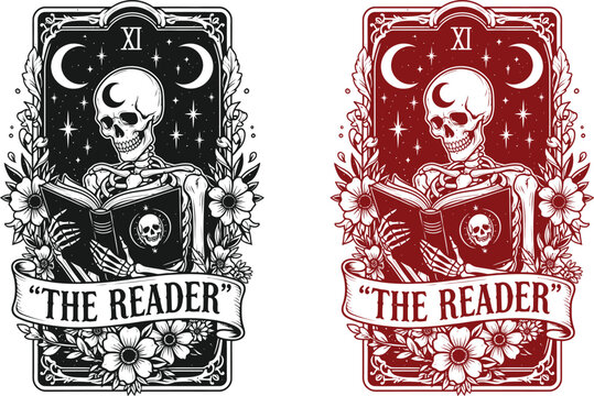 Funny skeleton halloween tarot card the reader spooky mystic design