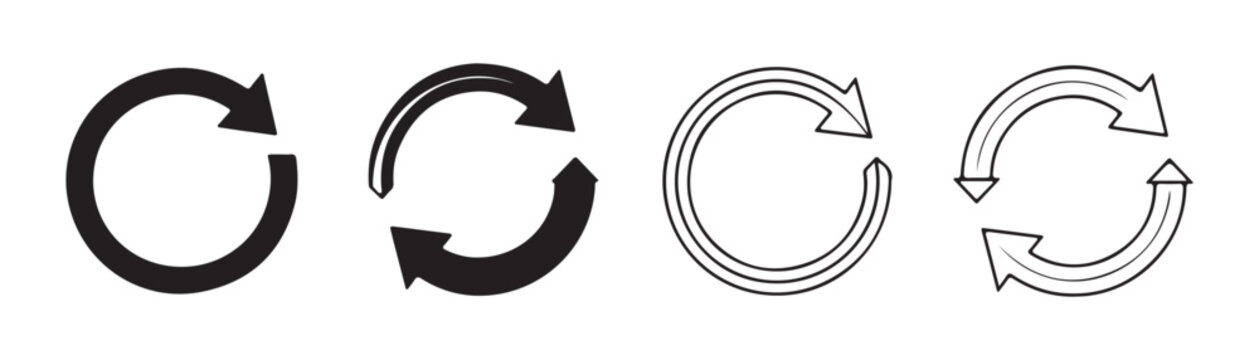 Set of circular arrow icons in different styles representing reload refresh or process cycle for web pages.