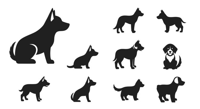 Collection of Dog Silhouettes - Various Breeds and Poses