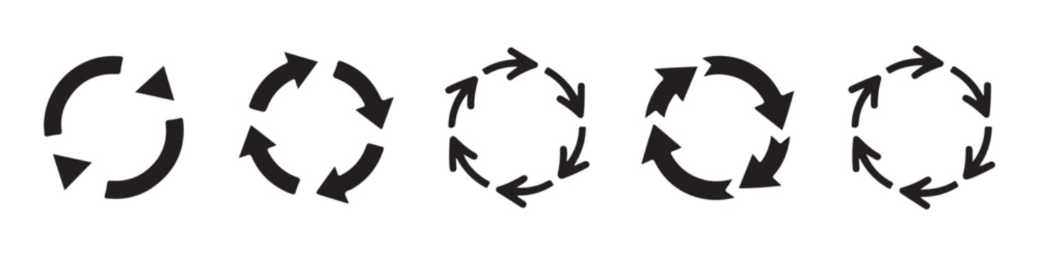 Set of circular arrow icons for refresh reload or loop functions on transparent background vector graphics.