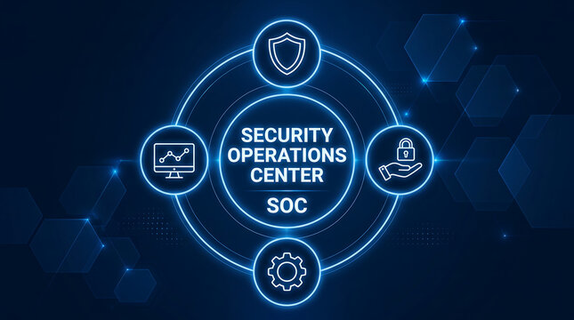 security operations center tech concept.A centralized unit that handles security monitoring, detection, and response within an organization..