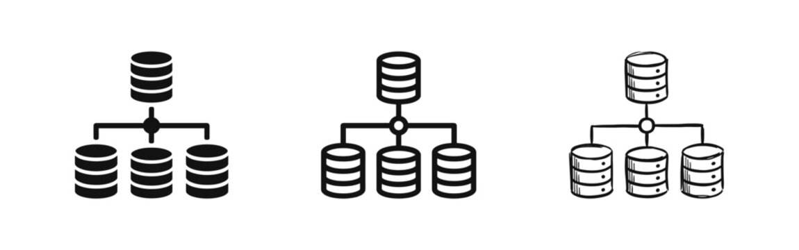 Database Hierarchy and Server Network Icon Set