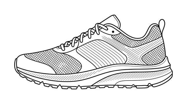 Detailed line art illustration of a modern athletic sneaker