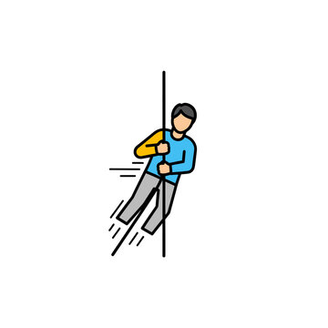 Man Rappelling Down a Vertical Rope with Speed Lines.