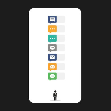 Man receiving multiple communication messages on a phone screen.