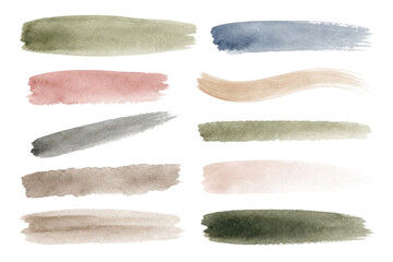 Naklejka premium Set of soft watercolor brush strokes in muted pastel tones