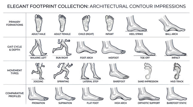 Foot Anatomy and Gait Analysis Collection: Diverse Footprints and Stance