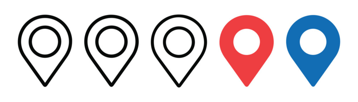 Location pin icon collection with colorful markers for website maps and geolocation interface elements design.