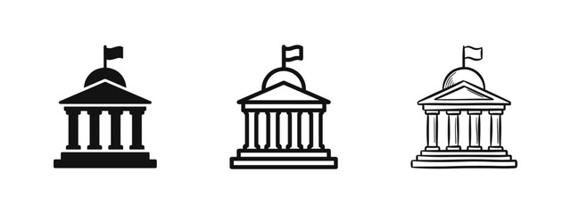 Government Building and University Architecture Icon Set © drawing lines
