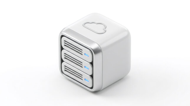 Abstract 3D white cube server icon for cloud computing and data storage