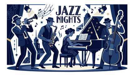 Vintage Jazz Band Performing Live Music Night © mus